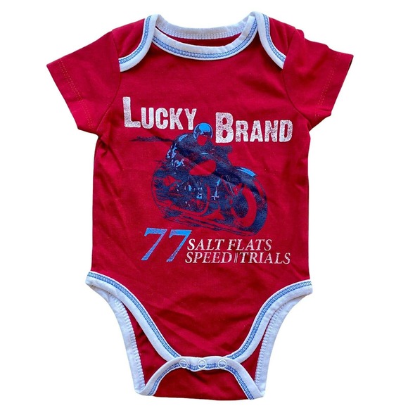 LUCKY Brand Bodysuit Motorcycle Motorsport Salt Flats Speed Trials Baby 3-6m - Picture 1 of 5